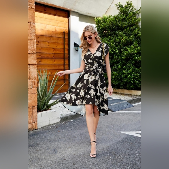 Women's Floral High Low Dress for Wedding Guest Flowy Bohemian Dress XL - Picture 5 of 6